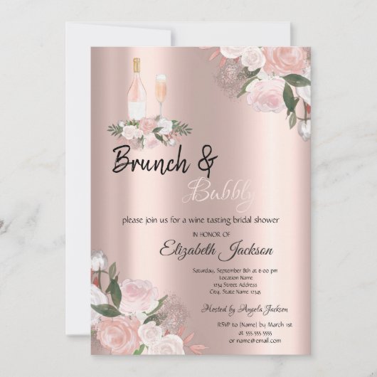 Blumenbrunch & Bubbly Brautparty Einladung (Vorderseite)