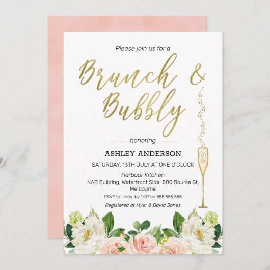 Blumenbrunch Bubbly Bridal Dusche Einladung (Vorne/Hinten)