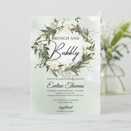 Blumenbrunch und Bläserbrunch mit duftendem grünem Einladung (Stehend Vorderseite)