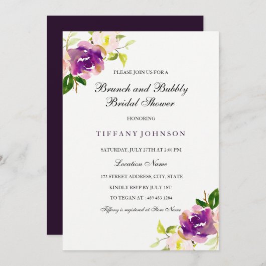 Blumenbrunch und Brautdusche Einladung (Vorne/Hinten)