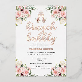 Blumenbrunch und Bubbly Brautparty Rose Gold Folieneinladung