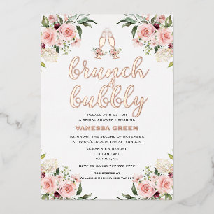 Blumenbrunch und Bubbly Brautparty Rose Gold Folieneinladung