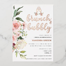 Blumenbrunch und Bubbly Brautparty Rose Gold Folieneinladung