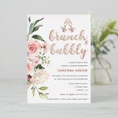 Blumenbrunch und Bubbly Brautparty Rose Gold Folieneinladung (Stehend vorne)