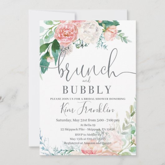 Blumenbrunch und Bubbly Bridal Dusche Einladungen (Vorderseite)