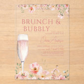 Blumenbrunch und Bubbly Champagne Brautparty Acryleinladungen (Vorderseite)