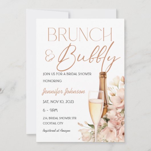 Blumenbrunch und Bubbly Champagne Brautparty Einladung (Vorderseite)