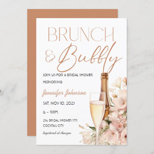 Blumenbrunch und Bubbly Champagne Brautparty Einladung