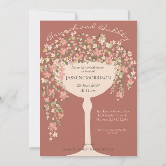 Blumenbrunch und Bubbly Champagne Brautparty Einladung (Vorderseite)