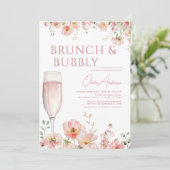 Blumenbrunch und Bubbly Champagne Brautparty Einladung (Stehend Vorderseite)
