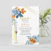 Blumenbrunch und Bubbly mit Dusty Blue & Rusty Peo Einladung (Stehend Vorderseite)