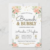Blumenbrunch und Bubbly Peony Gold Brautparty Einladung (Vorderseite)