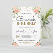 Blumenbrunch und Bubbly Peony Gold Brautparty Einladung (Stehend Vorderseite)