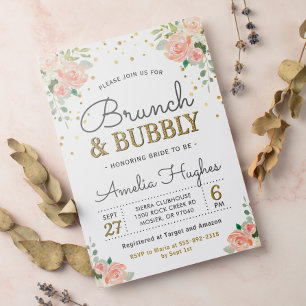Blumenbrunch und Bubbly Peony Gold Brautparty Einladung