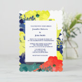 Blumenbrurnt Orange Yellow Navy Blue Green Wedding Einladung (Stehend Vorderseite)