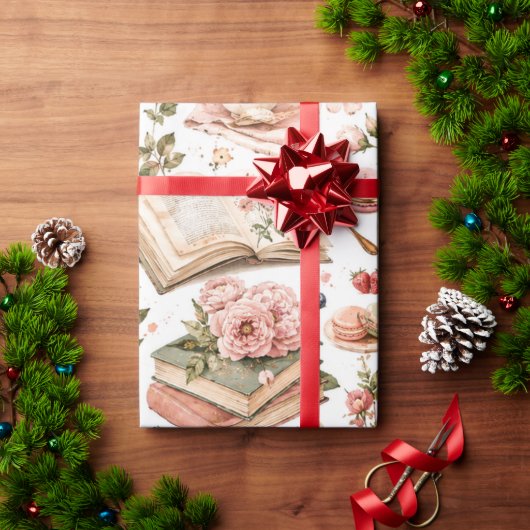 Blumenbücher und Brunch Literarisches Geschenkpapi Geschenkpapier (Feiertagsgeschenk)