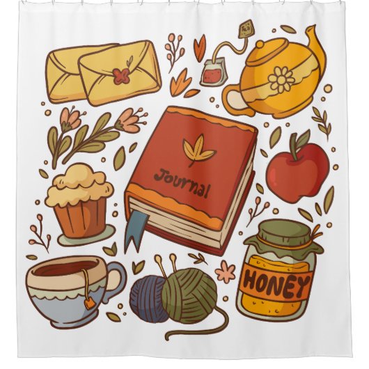 Blumenbücher und Tee Duschvorhang (Vorderseite)