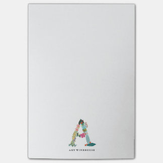 Blumenbuchstabe-Monogramm-Initiale - A Post-it Klebezettel