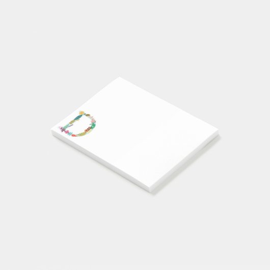Blumenbuchstabe-Monogramm-Initiale - D - Post-it Klebezettel (angewinkelt)