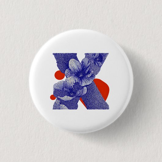 Blumenbuchstabe X – Fetter geometrischer botanisch Button (Vorderseite)