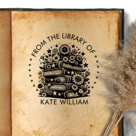 Blumenbuchstapel Aus der Bibliothek der Round-Brie Permastempel