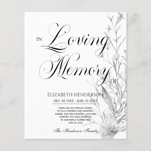 Blumenbudget Beileid in Liebe Erinnerung. Flyer (Vorne)