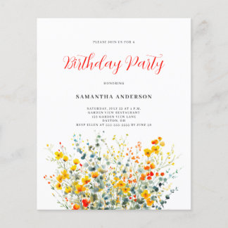 Blumenbudget Geburtstagseinladung zur Wildblume Flyer