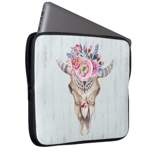 Blumenbulle über hellblauem Hintergrund Laptopschutzhülle (Vorne Rechts)