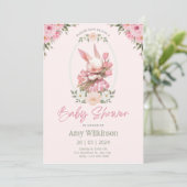 Blumenbunny Babydusche Einladung Preppy (Stehend Vorderseite)