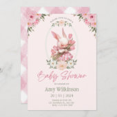 Blumenbunny Babydusche Einladung Preppy (Vorne/Hinten)