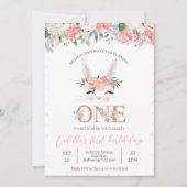 Blumenbunny Face 1. Geburtstag Einladung (Vorderseite)