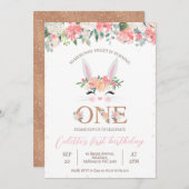 Blumenbunny Face 1. Geburtstag Einladung (Vorne/Hinten)