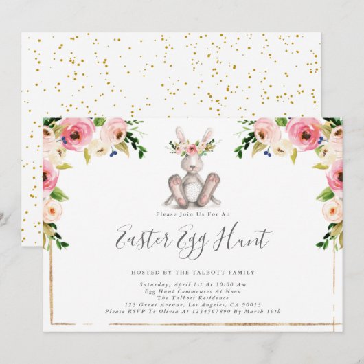 Blumenbunny Ostereier Einladung (Vorne/Hinten)