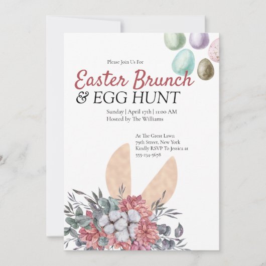 Blumenbunny Ostern Brunch Ei Hunt Einladung (Vorderseite)