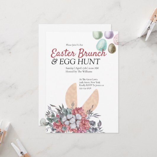 Blumenbunny Ostern Brunch Ei Hunt Einladung (Vorderseite/Rückseite Beispiel)