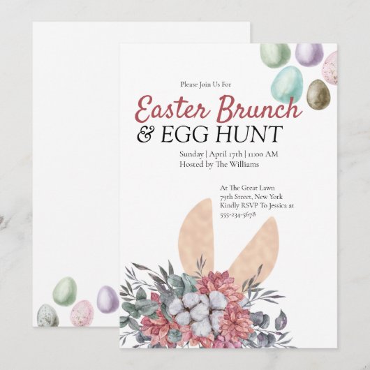 Blumenbunny Ostern Brunch Ei Hunt Einladung (Vorne/Hinten)