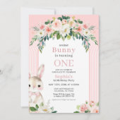 Blumenbunny Rabbit 1. Geburtstag Einladung (Vorderseite)