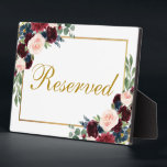 Blumenburgund Blue Wedding Reserviert 12x18 Table Fotoplatte<br><div class="desc">Aquarellfarben Bläserburgundy Marsala Blue Gold Hochzeit Reserviert 12x18 Table Plaque</div>