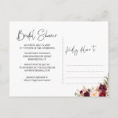 Blumenburgund-Brautparty Einladungspostkarte (Rückseite)