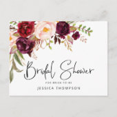 Blumenburgund-Brautparty Einladungspostkarte (Vorderseite)