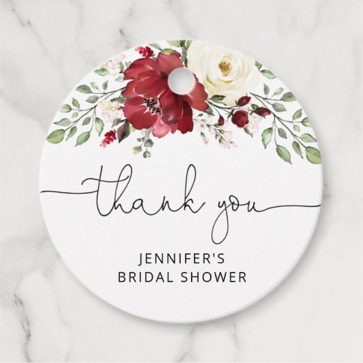 Blumenburgund-Brautparty Geschenkanhänger (Vorderseite)