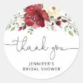 Blumenburgund-Brautparty Runder Aufkleber (Vorderseite)