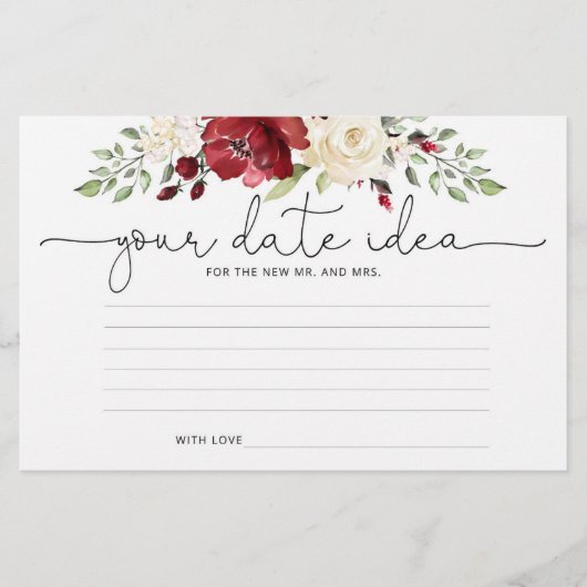 Blumenburgund Date Nacht Ideen. Datum jar Briefpapier (Vorderseite)