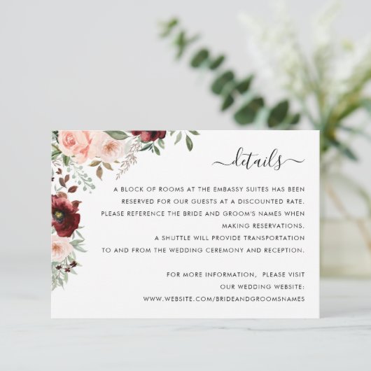 Blumenburgund Details zur Blütengrün Beilage Einladung (Stehend Vorderseite)