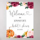 Blumenburgund fallendes Brautparty Begrüßungszeich Poster (Vorne)