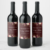 Blumenburgund Gold Wedding Wine Label Weinetikett (Flaschen)