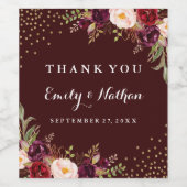 Blumenburgund Gold Wedding Wine Label Weinetikett (Einzelnes Label)