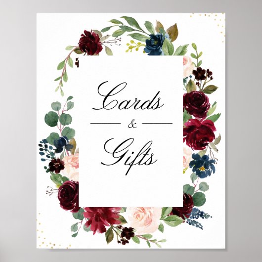 Blumenburgund & Marinekarte & Geschenkschild Poster (Vorne)