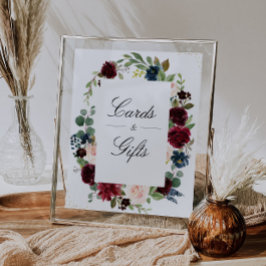 Blumenburgund & Marinekarte & Geschenkschild Poster