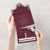 Blumenburgund-Rose rustikale Hochzeit All In One Einladung (Abreißen)